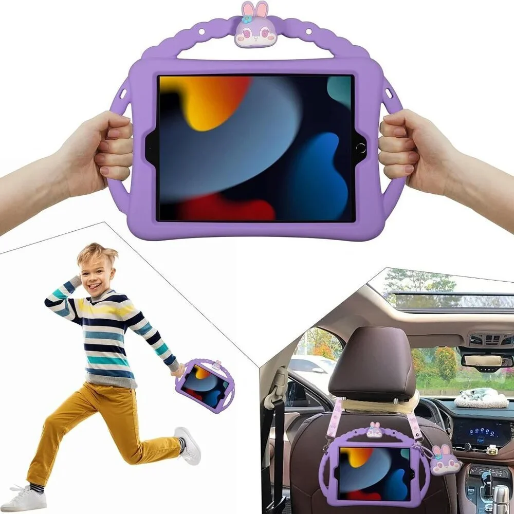 iPad Mini 7th/6th Gen Kids Case 8.3in Shockproof Bunny 3-Handle Stand Purple